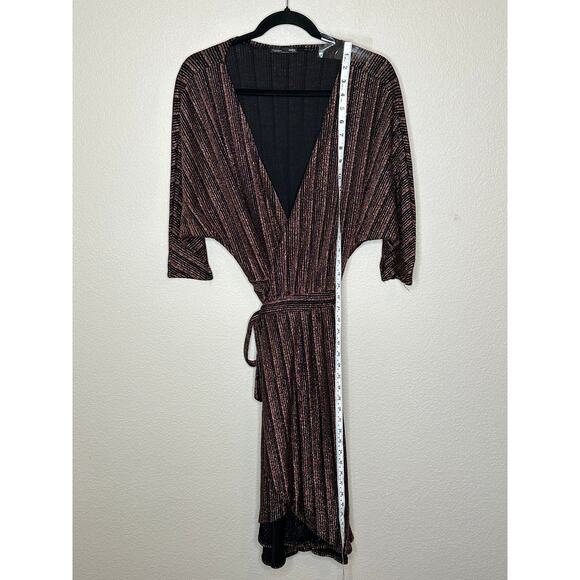 Zara Metallic Copper Black Wrap Dress Midi Short Sleeve V-Neck Party New Year L - Picture 5 of 6